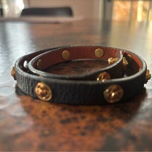 Brown Leather Double Wrap Studded Bracelet or Chocker. Like New.